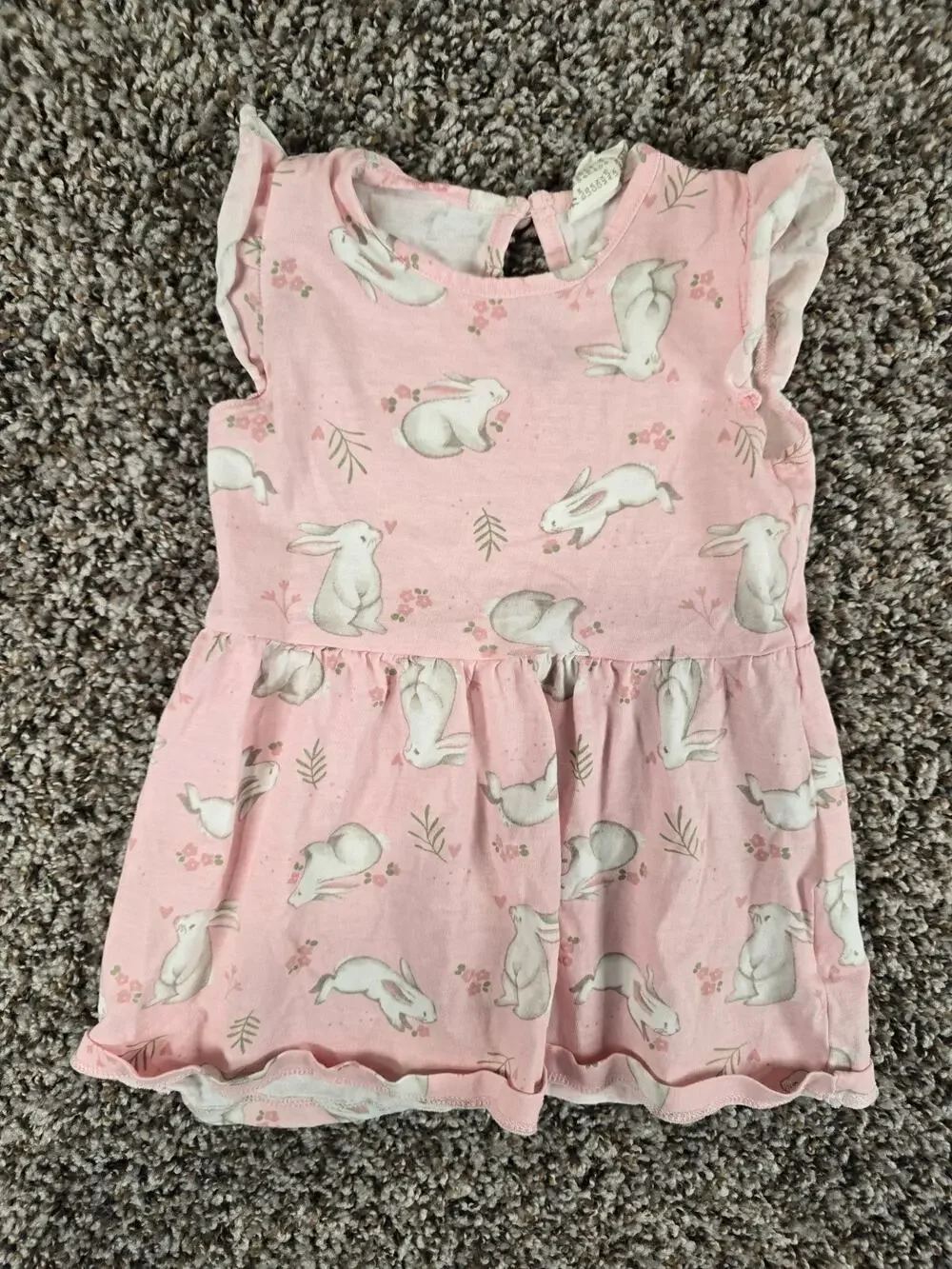 H&M Baby Girls Sz 9 M Flutter Sleeve Pink Easter Dress Bunny Rabbit Print
